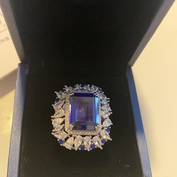 Simulated sapphire diamond sterling silver ring - Picture 3 of 7